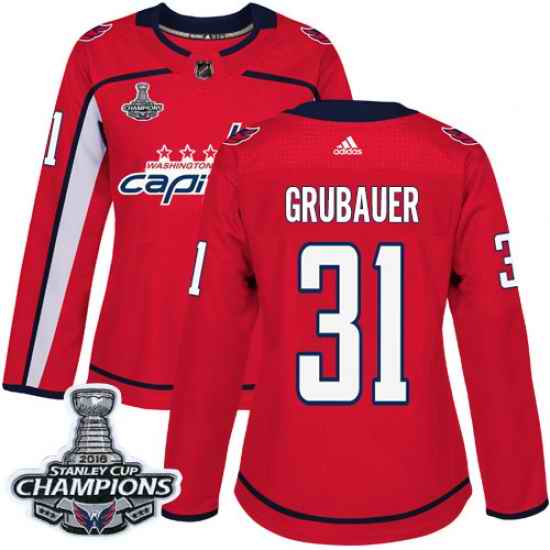 Adidas Capitals #31 Philipp Grubauer Red Home Authentic Stanley Cup Final Champions Womens Stitched NHL Jersey